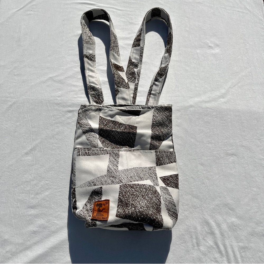 New Hope Girls Sling Backpack Tote Bag - Brown & Cream Geometric Pattern